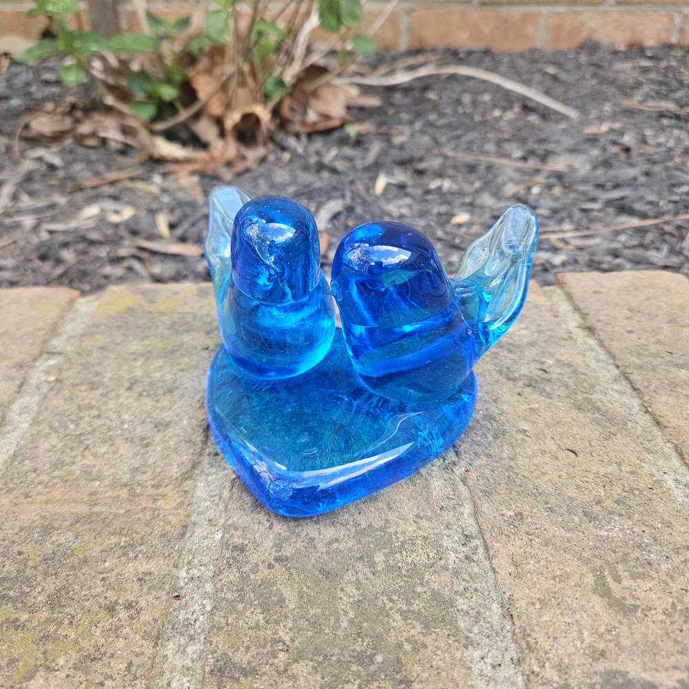 Blue Glass Lovebirds Sculptural Accent - Handblown Art Glass
